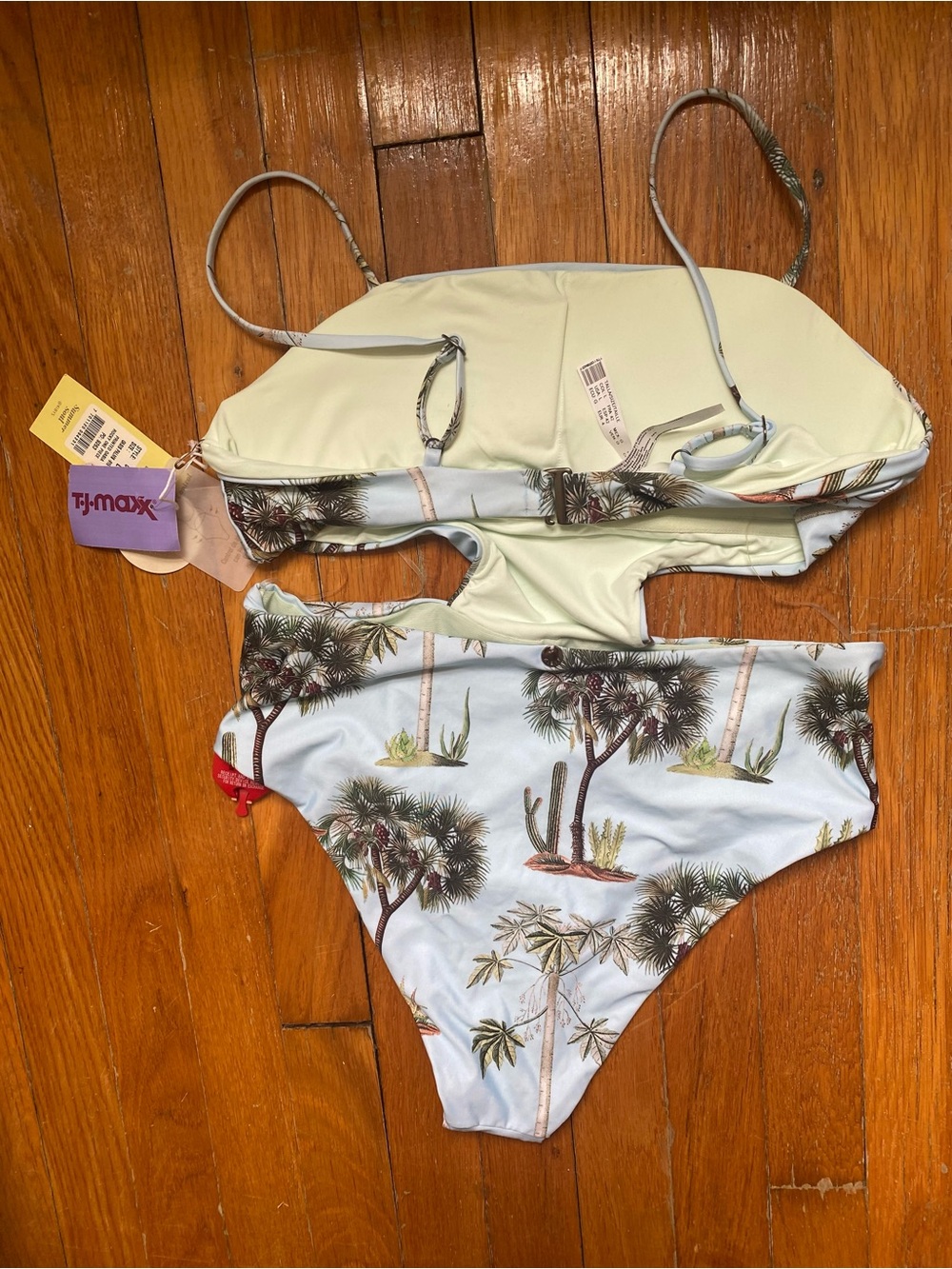 NWT Kibys Light Blue Palm Print Cutout One-Piece Swimsuit - Picture 2 of 8